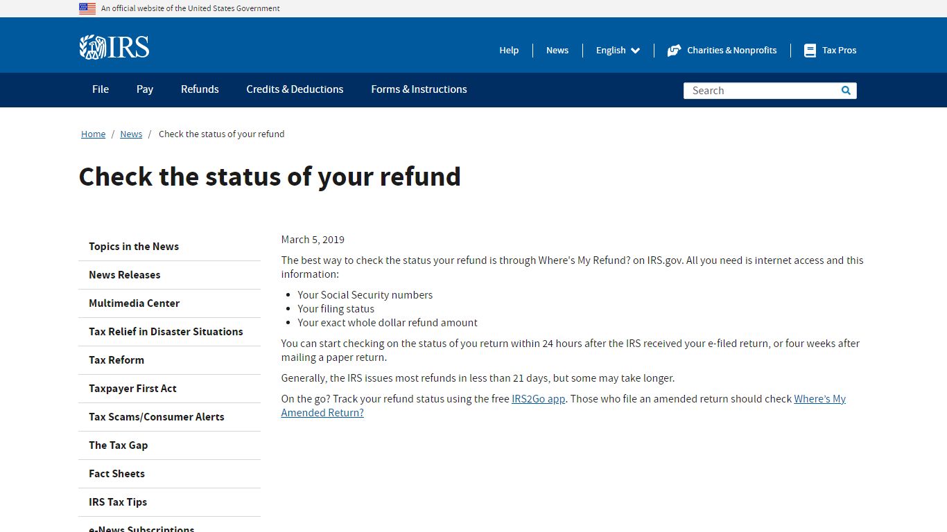 Check the status of your refund | Internal Revenue Service - IRS tax forms