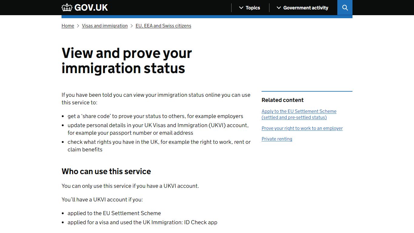 View and prove your immigration status - GOV.UK